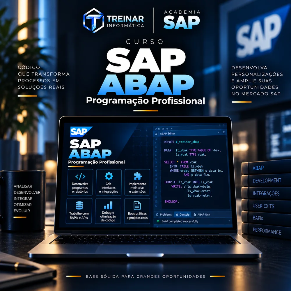 Mockup do Curso SAP ABAP Programação Profissional