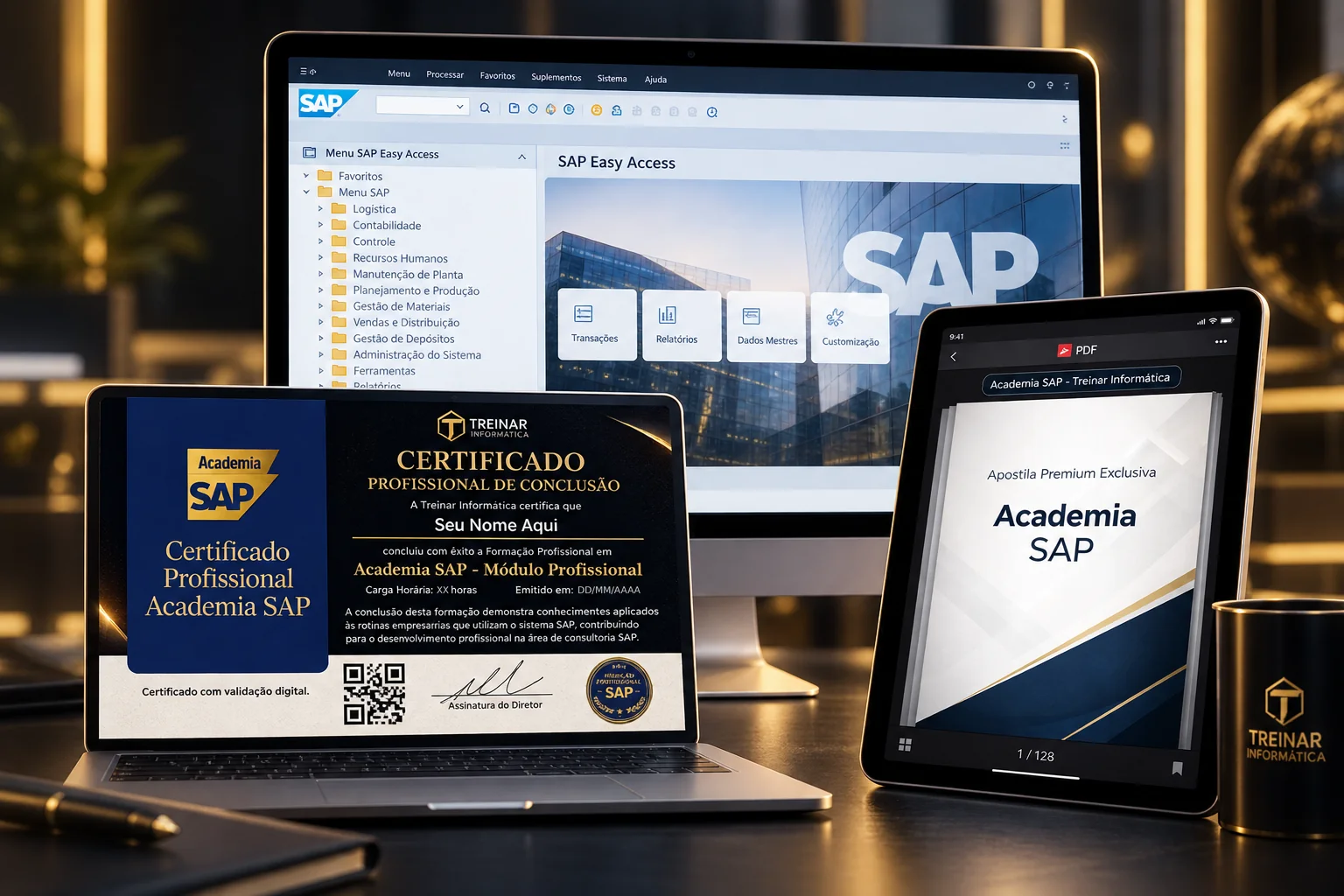 Formação SAP TAXBRA MM com prática no SAP GUI, certificado individual e apostila premium
