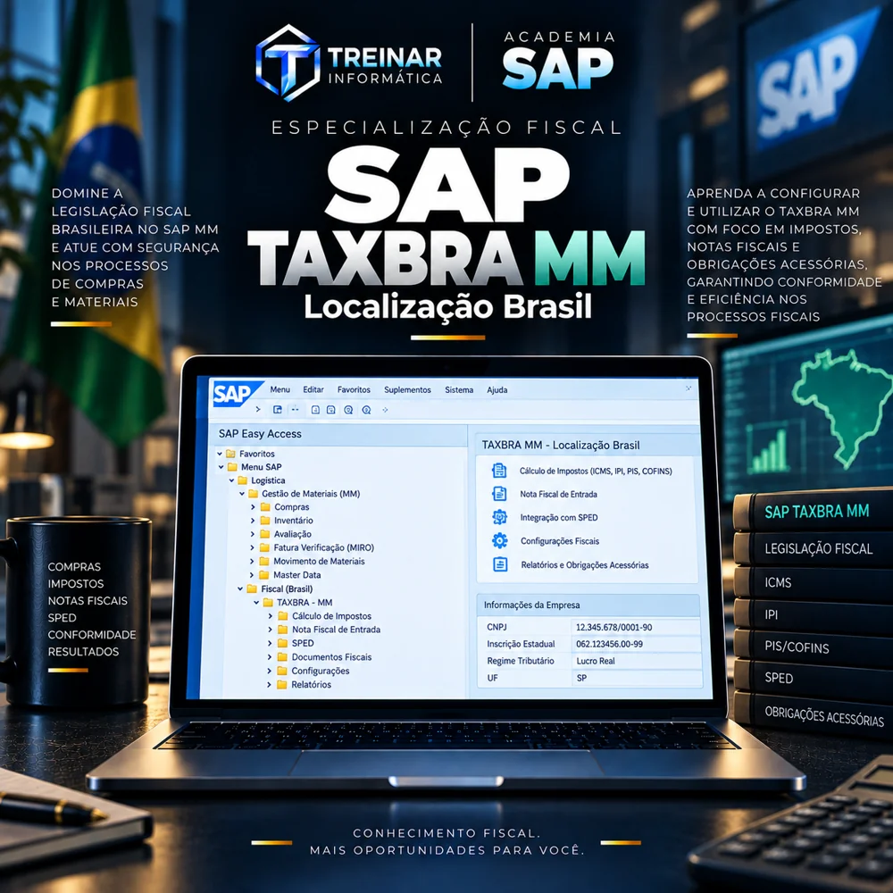 Mockup do Curso SAP TAXBRA MM Localização Brasil em Compras