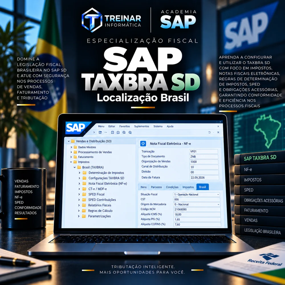Mockup do Curso SAP TAXBRA SD Localização Brasil em Vendas