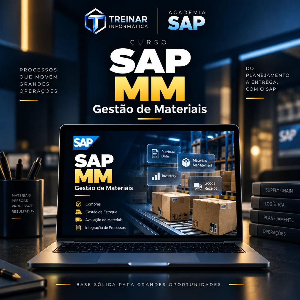 Mockup do Curso SAP MM Gestão de Materiais, Compras e Estoques