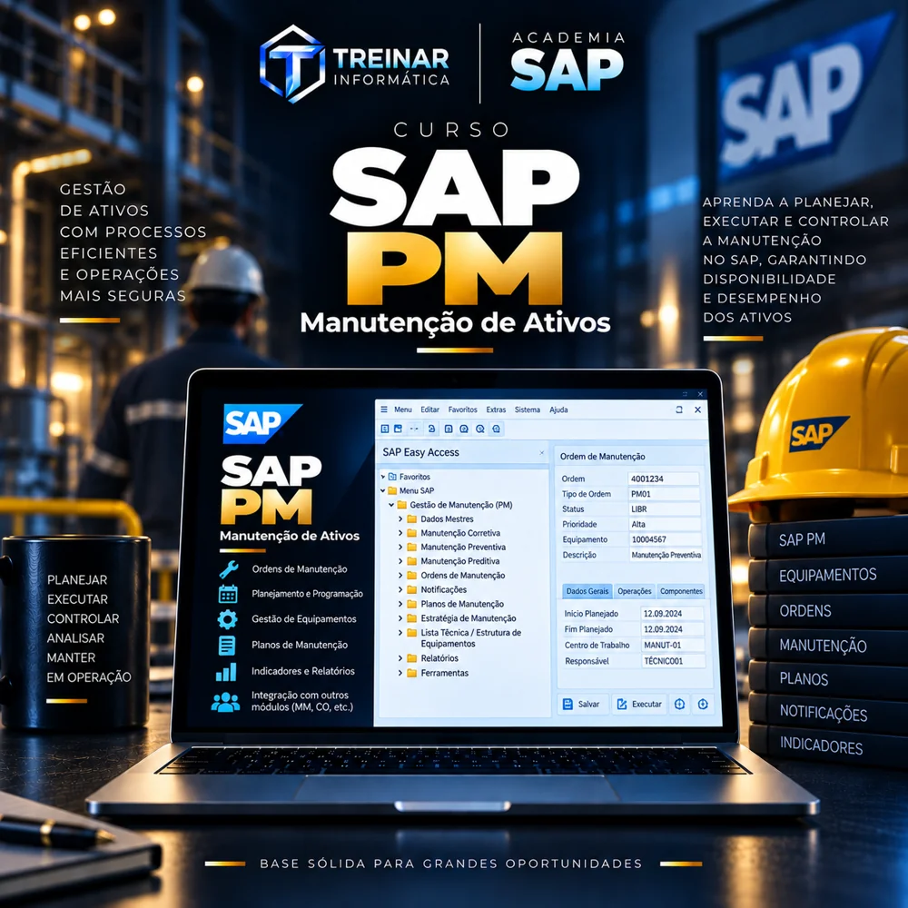 Mockup do Curso SAP PM Manutenção de Ativos