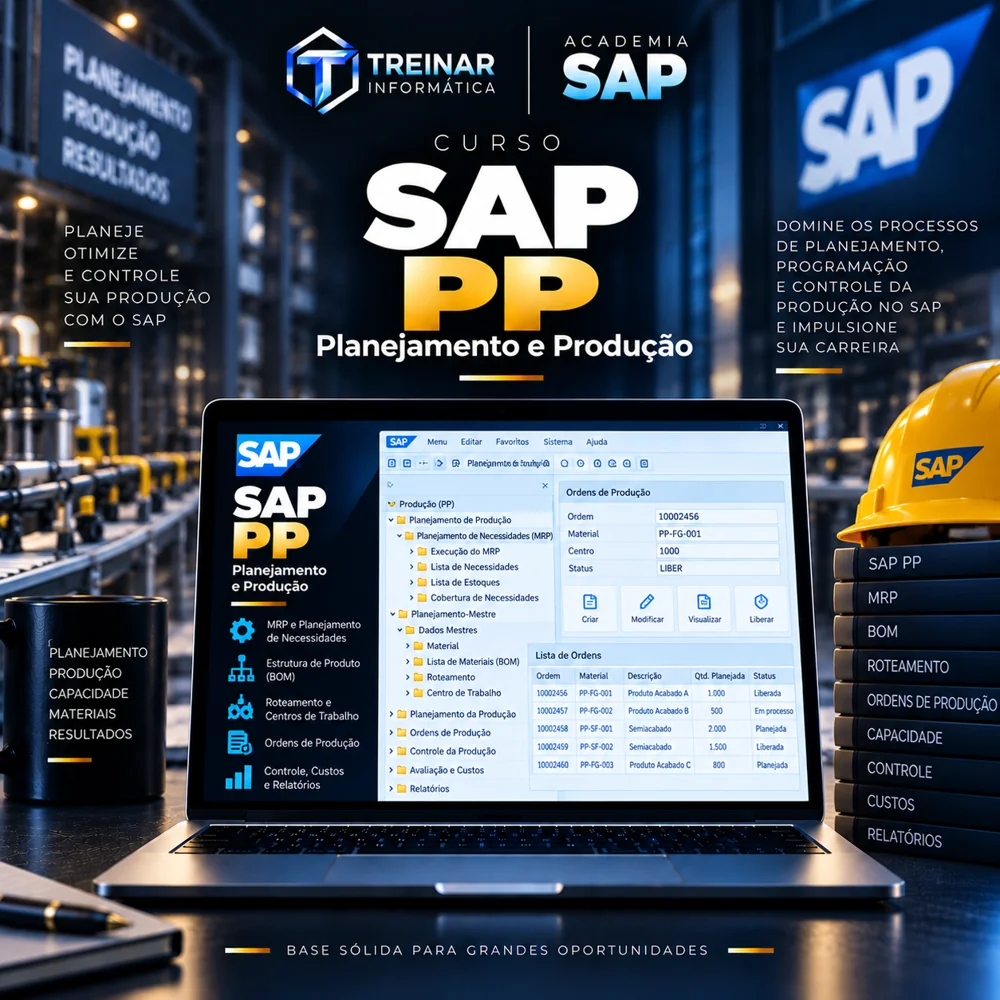 Mockup do Curso SAP PP Planejamento e Produção